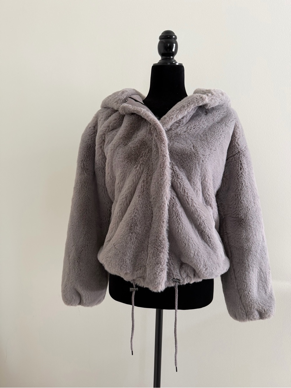 Lucky Brand Plush Hooded Faux Fur Jacket - Gray